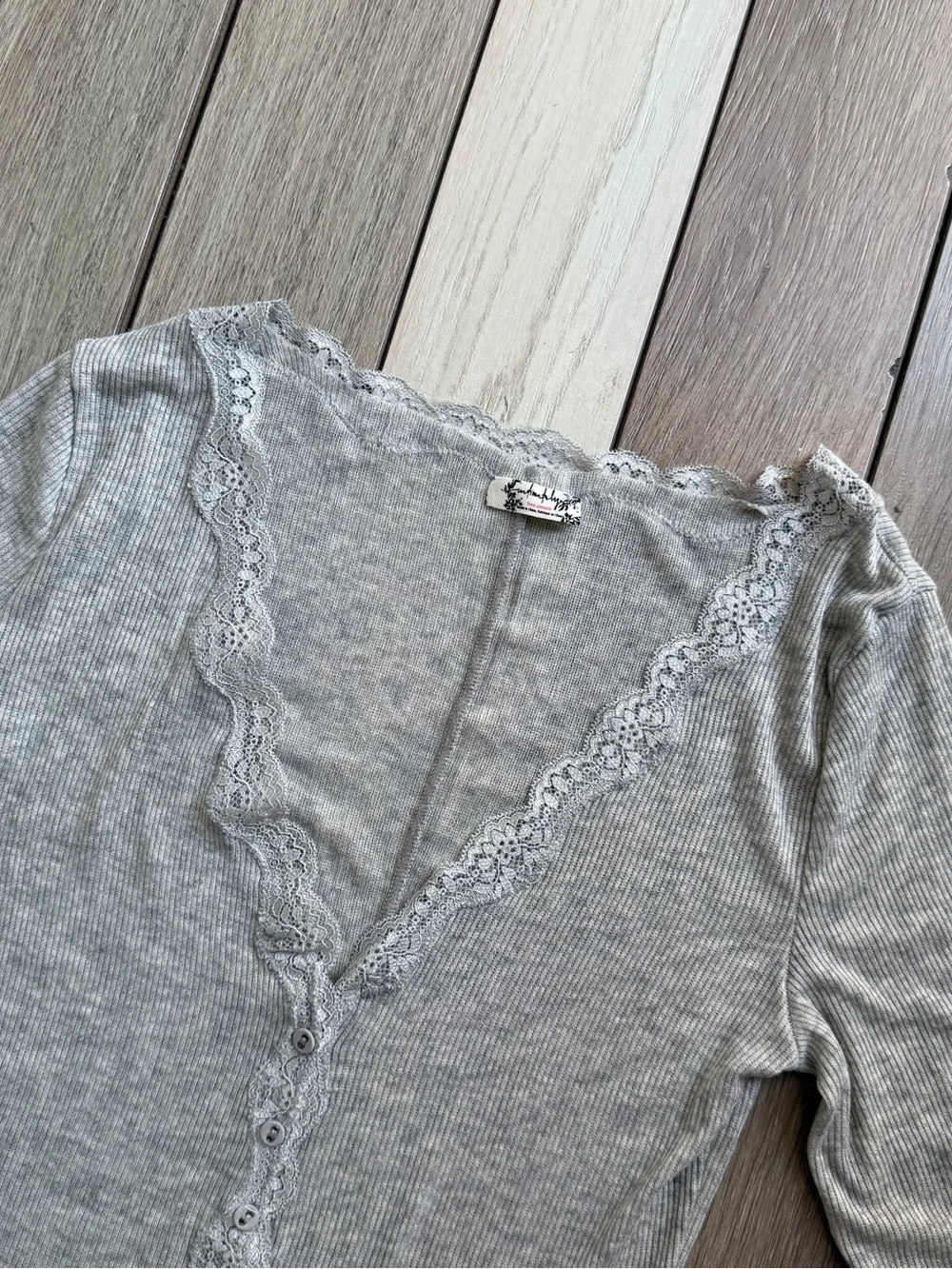Free People Big Love Lace Trim Knit Button-Up Top
